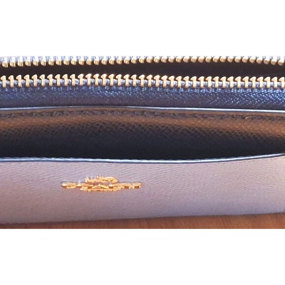 COACH Color Block Zip-Around Wallet Outside and Inside Pocket Sky Blue and Navy - Picture 6 of 10